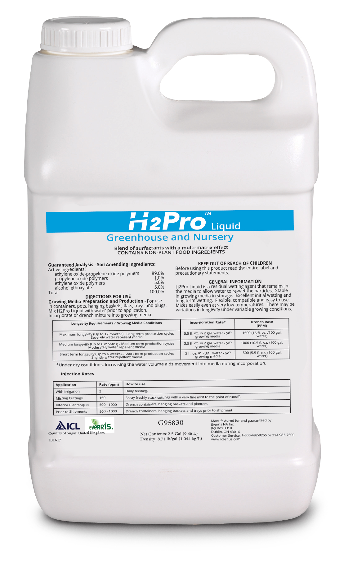 ICL H2Pro™ Greenhouse/Nursery Wetting Agent 2.5 gallon Jug - Water Management